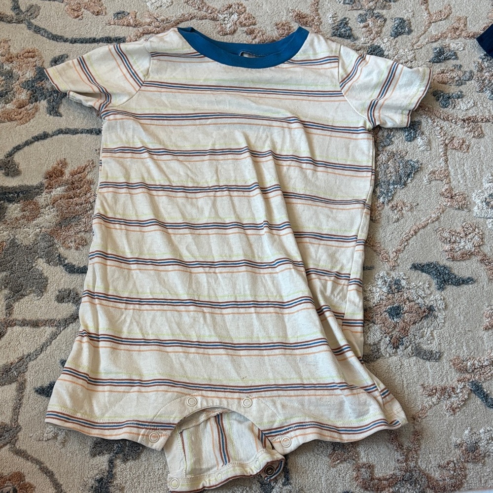 Okie Dokie Striped Short Sleeve Onesie - Blue and Cream